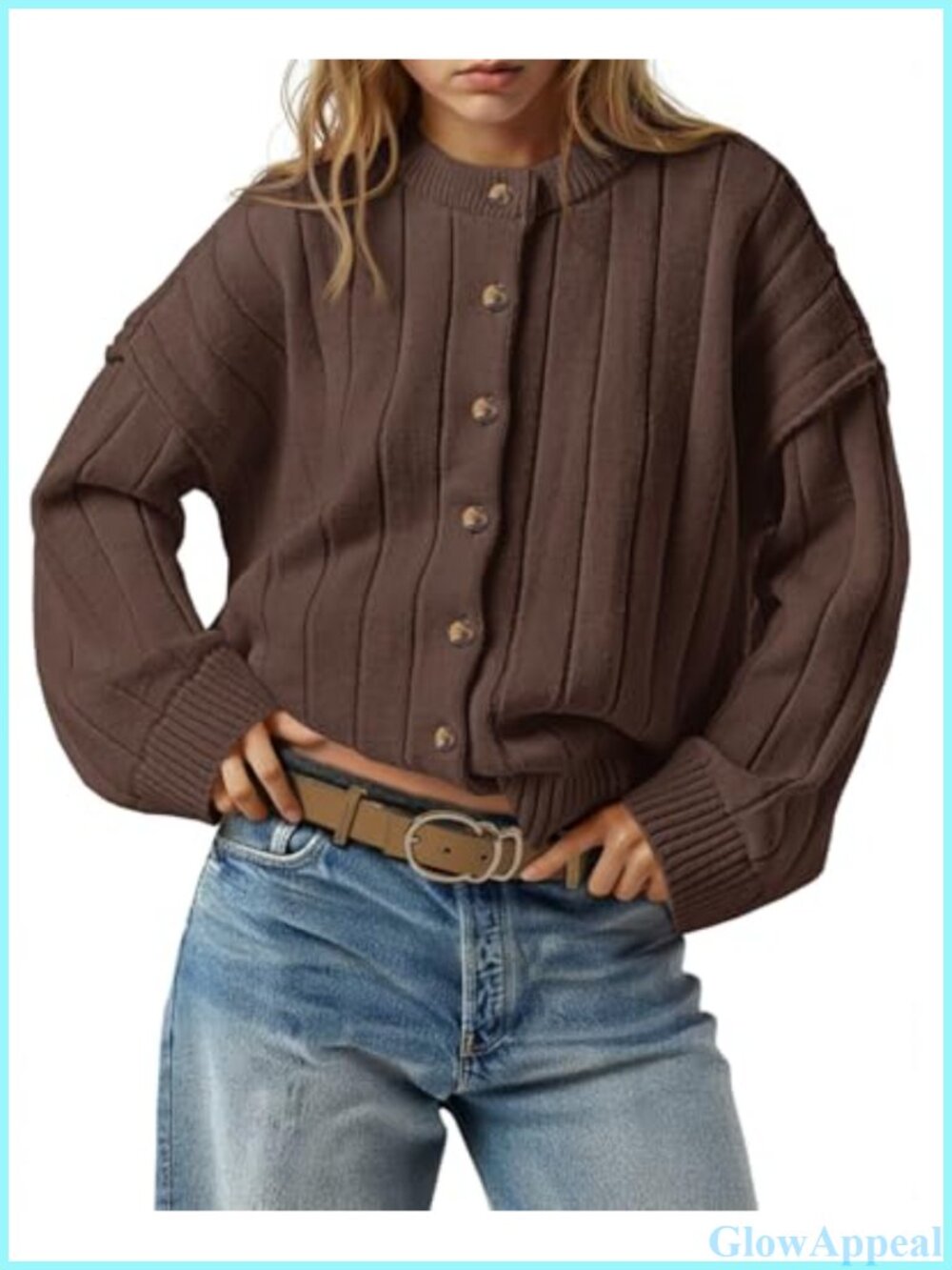 Women's Open Front Button Down Knit Long Sleeve Cardigan Sweater Loose Fit